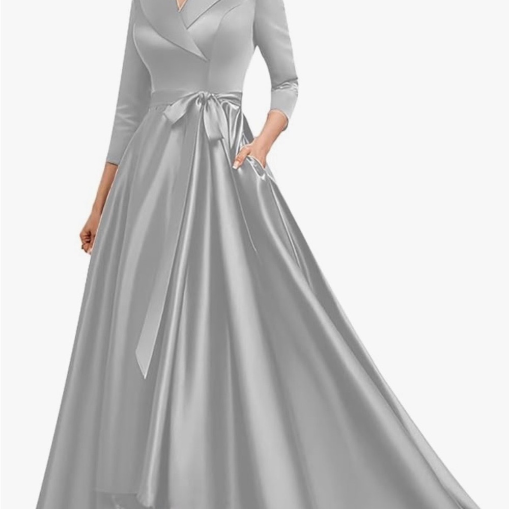 Elegant Silver 3/4 sleeve formal hi lo hem Women's Dress